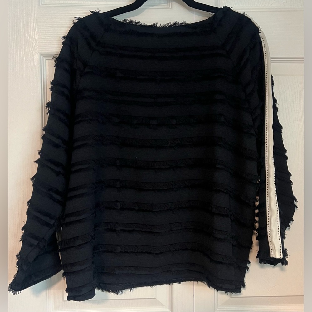 Zara Basic Colllection Black Fringed Boatneck Wom… - image 4